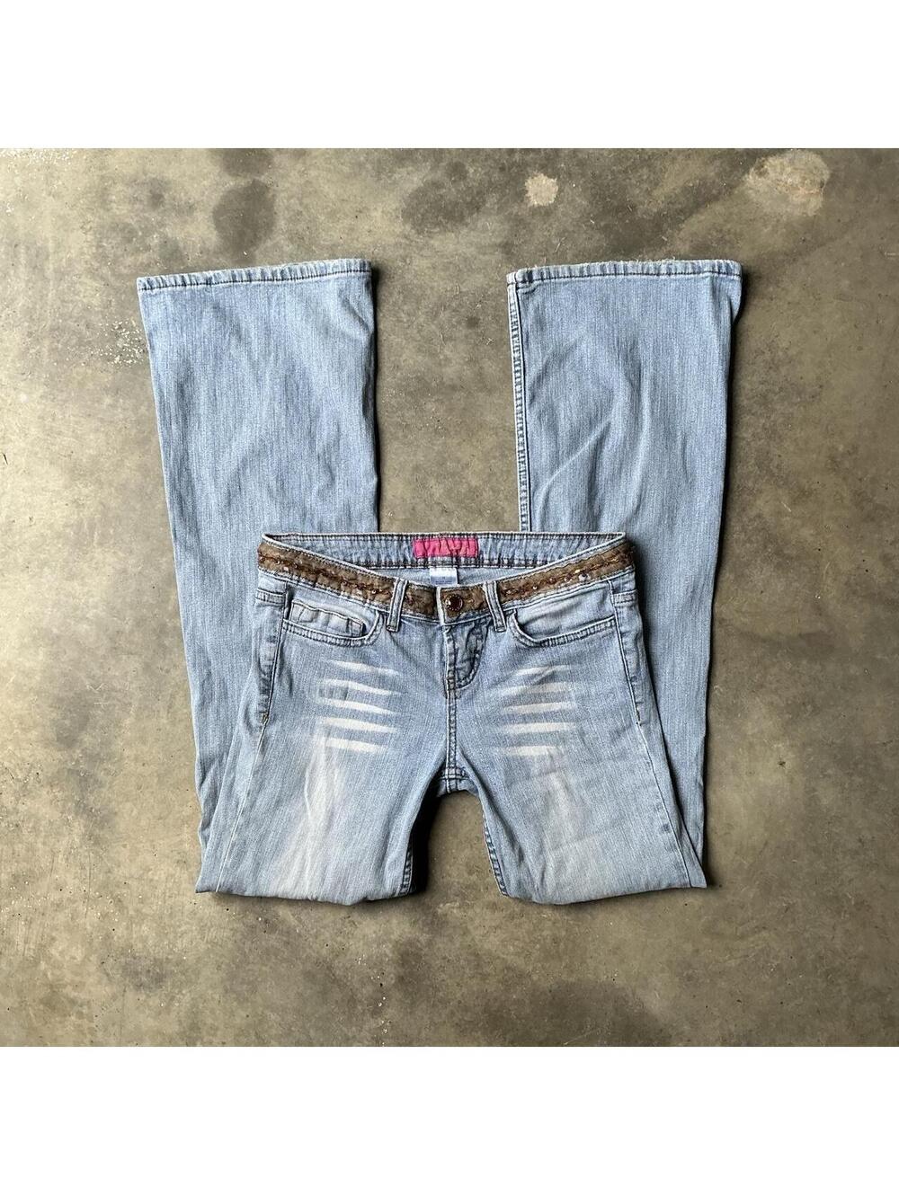 Y2K Thalia Sodi Beaded Low Rise Bootcut Jeans ✨ Light Wash Boho McBling Denim